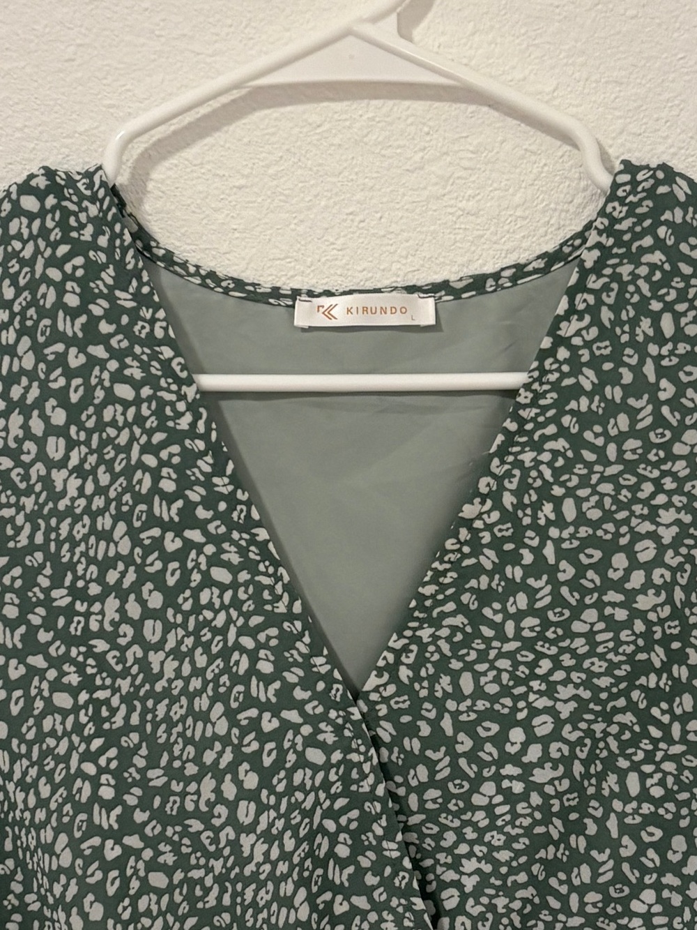 Kirundo Green and White Floral Print Knee Length Dress Cottagecore Ruffle SZ‎ L - Picture 5 of 5